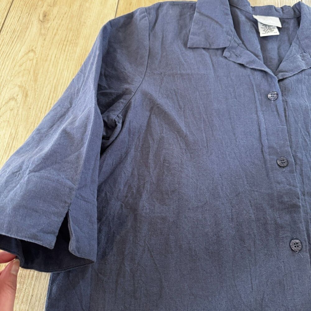 Blair XL Linen Cotton Dusty Blue Button Front Short Sleeve Top Beach Casual - Picture 6 of 15